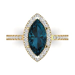 clara pucci 2.32ct marquise cut solitaire halo natural royal blue topaz designer wedding bridal art deco anniversary ring 14k yellow gold