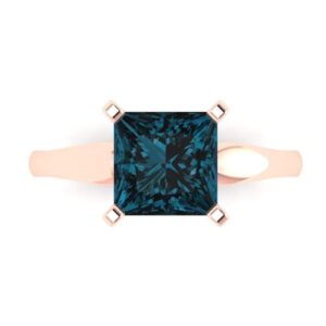 clara pucci 2.5 ct princess cut solitaire natural london blue gemstone bridal designer anniversary engagement ring in real 14k rose gold