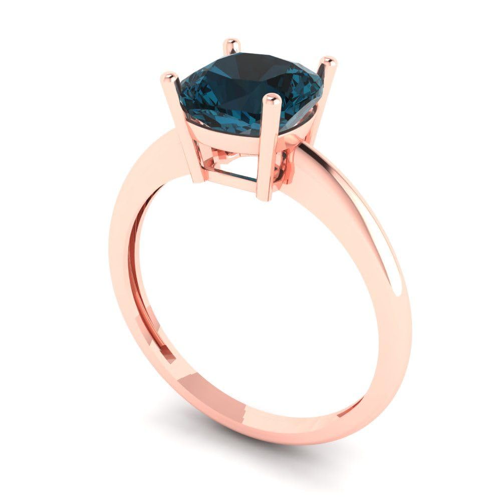 Clara Pucci 2.0 ct Cushion Cut Solitaire Natural London Blue gemstone Bridal Designer Anniversary Engagement Ring Real 14k Rose Gold