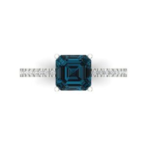 Clara Pucci 1.6ct Cushion Cut Solitaire Natural Royal Blue Topaz Designer Wedding Bridal art deco Anniversary Ring 14k White Gold