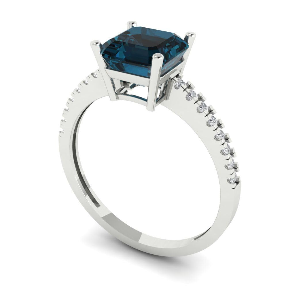 Clara Pucci 1.6ct Cushion Cut Solitaire Natural Royal Blue Topaz Designer Wedding Bridal art deco Anniversary Ring 14k White Gold