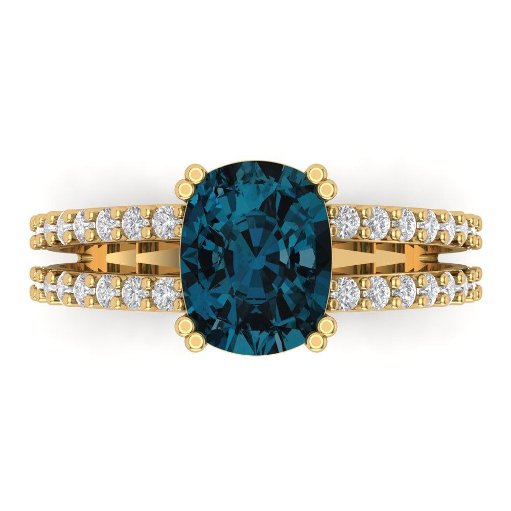 Clara Pucci 3.44ct Cushion Cut Solitaire Natural Royal Blue Topaz Designer Wedding Bridal art deco Anniversary Ring 14k Yellow Gold 7.5