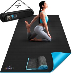 sensu large yoga mat - 6’ x 4’ x 9mm extra thick exercise mat for yoga, pilates, stretching, cardio home gym floor, non- slip anti tear eco-friendly workout mat - use without shoes