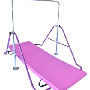 X Factor Kids Gymnastics Bar w 2x6 Tumble Mat Jungle Gym Horizontal Kip Bar Junior Training Height Adjustable Children Monkey Bars Folding Climb Tower Balance Bar Asymmetric Bar Playground (Purple)