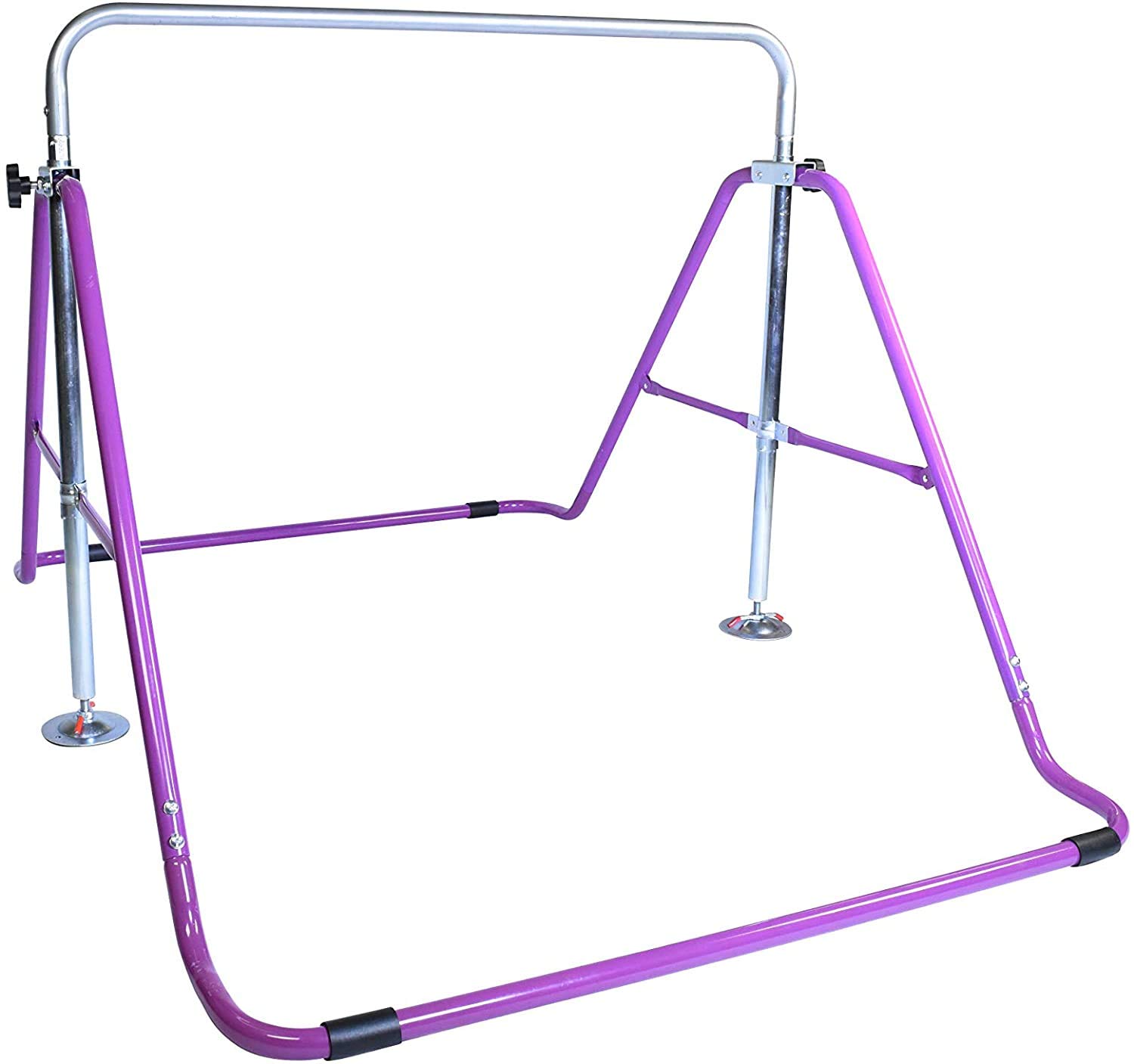 X Factor Kids Gymnastics Bar w 2x6 Tumble Mat Jungle Gym Horizontal Kip Bar Junior Training Height Adjustable Children Monkey Bars Folding Climb Tower Balance Bar Asymmetric Bar Playground (Purple)