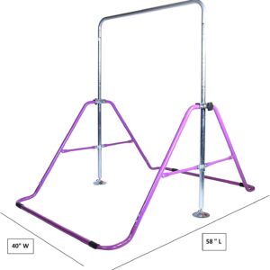 X Factor Kids Gymnastics Bar w 2x6 Tumble Mat Jungle Gym Horizontal Kip Bar Junior Training Height Adjustable Children Monkey Bars Folding Climb Tower Balance Bar Asymmetric Bar Playground (Purple)