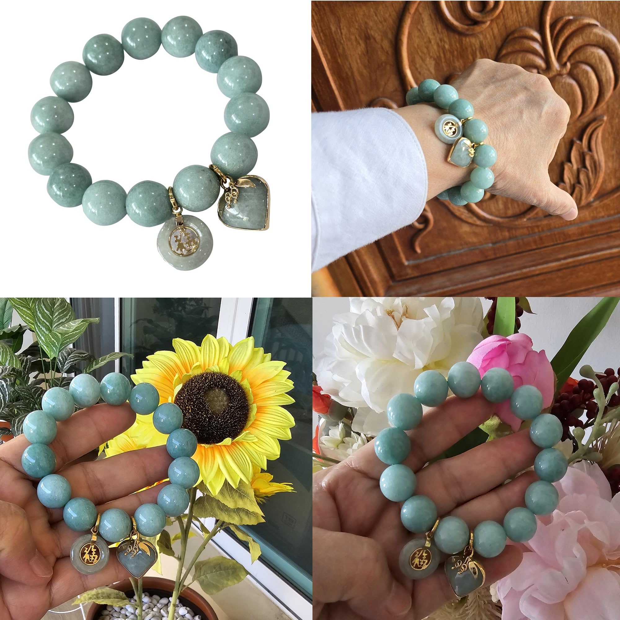 Jade Bracelets Bangle Round Real Natural Green Gems Jewelry Healing Energy Women Charms Pendant Jade Love Heart Coin Lucky Money.