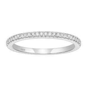 EAMTI 2mm 925 Sterling Silver Wedding Band Round Cubic Zirconia Full Eternity Stackable Engagement Ring For Women Size 7