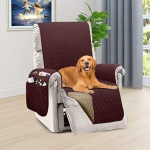 HONEST OUTFITTERS Reversible Recliner Slipcover, Water Resistant Cover with Side Pockets,Washable Recliner Protector Cover with Elastic Straps for Pets Kids Children Dog(23In,Chocolate&Beige)