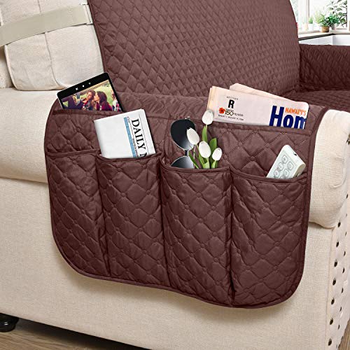 HONEST OUTFITTERS Reversible Recliner Slipcover, Water Resistant Cover with Side Pockets,Washable Recliner Protector Cover with Elastic Straps for Pets Kids Children Dog(23In,Chocolate&Beige)