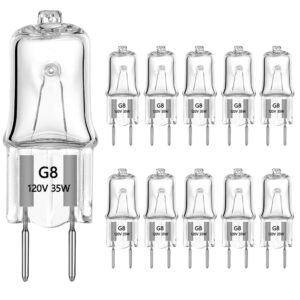 g8 halogen light bulbs 35watt 120volt light bulb g8 base bi-pin shorter 1.5" length 35w t4 jcd warm white under cabinet puck lighting replacements,10pack