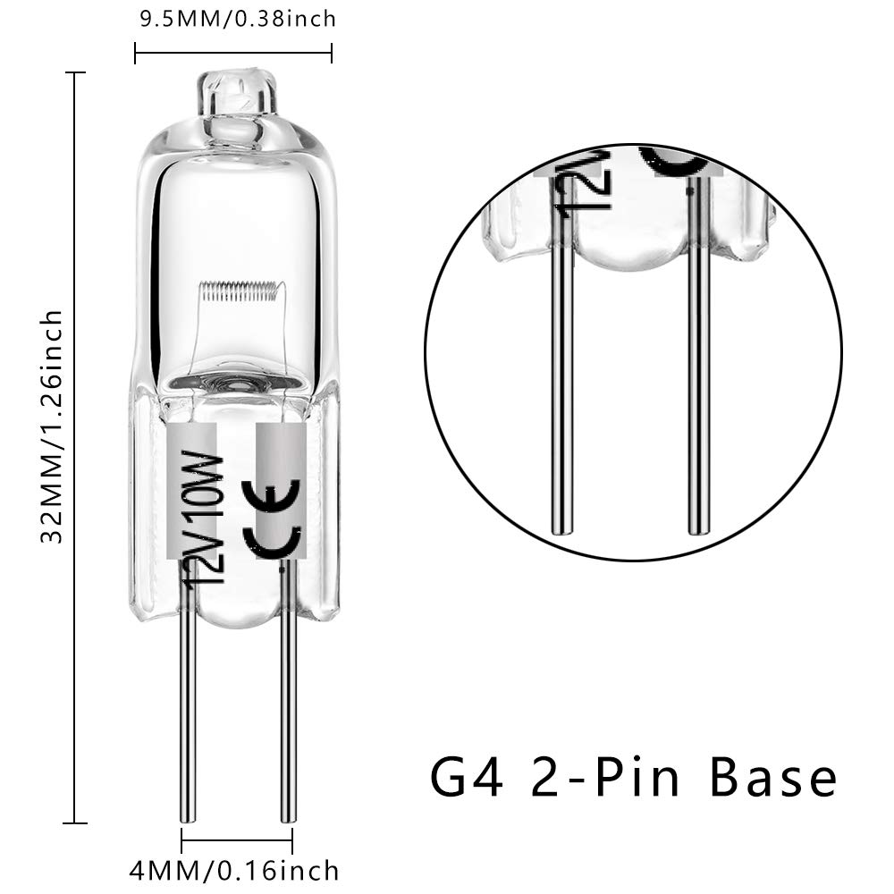 G4 Halogen Bulb T3 10 Watt 120lm G4 Bi-Pin Bulb AC/DC12 Volt for Under Cabinet Puck Light, Chandeliers, Track Lighting,10W 12V Warm White 2700K (10 Pack)