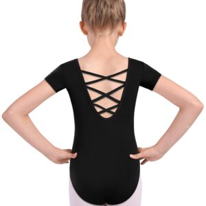 MOLLDAN Girls Dance Ballet Leotards Short Sleeve Criss Cross Straps Back(2QT5027-06-XXL)