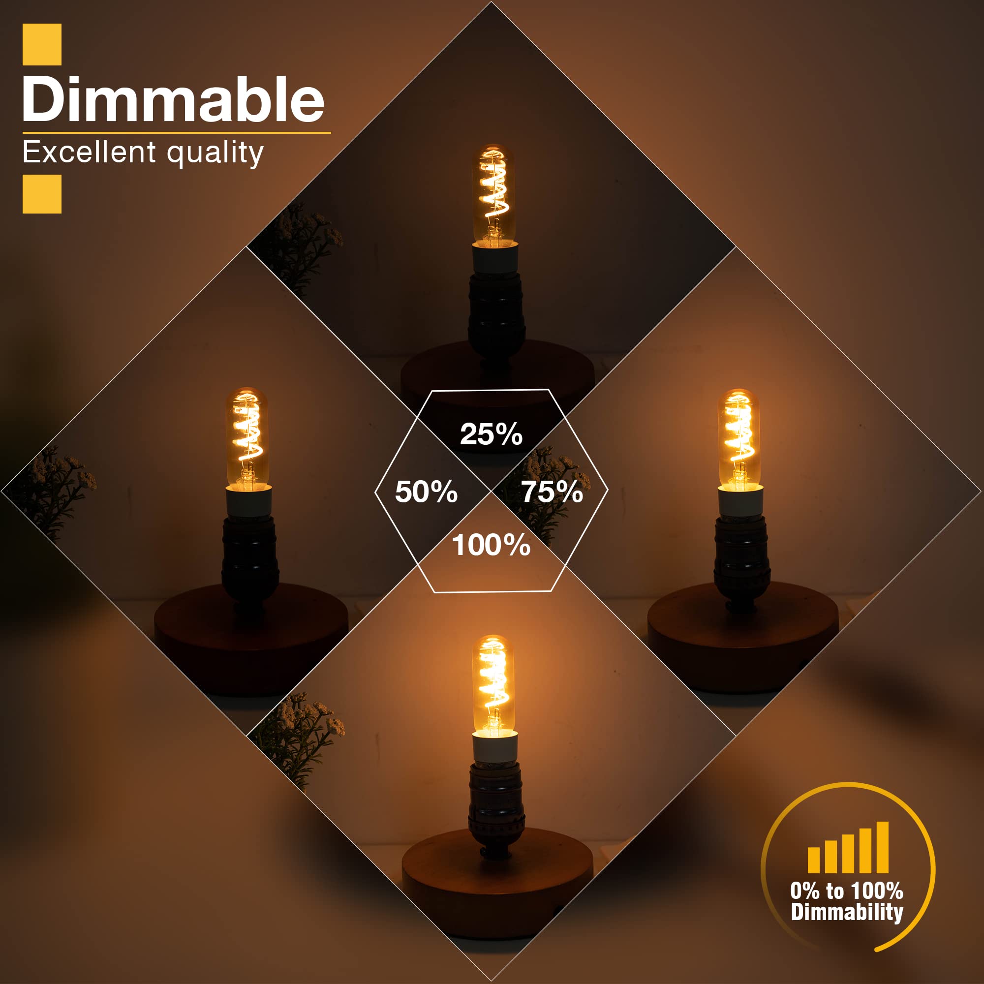 Genixgreen Dimmable T6 Led Bulb Candelabra Led Light Bulb, 2200K Amber Glass 3W E12 T25 Filament Chandelier Light Bulb, CRI 90+ Edison Bulb Equivalent 25W Decorative Lights Bulb, Pack of 6