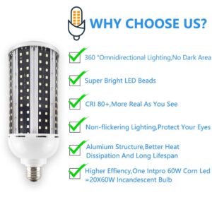 Intpro LED Light Bulb,80W LED Corn Light Bulb Lamp 8000LM E26/E27 5000K 85V~265V Super Bright Cob Light LED Garage Lights for Basement barn Workshop Warehouse Factory Porch Backyard High Bay Street