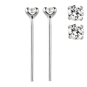 Pierced Owl 22G Sterling Silver CZ Crystal Gem Prong Set Bendable Nose Stud (Clear - Set of 2)