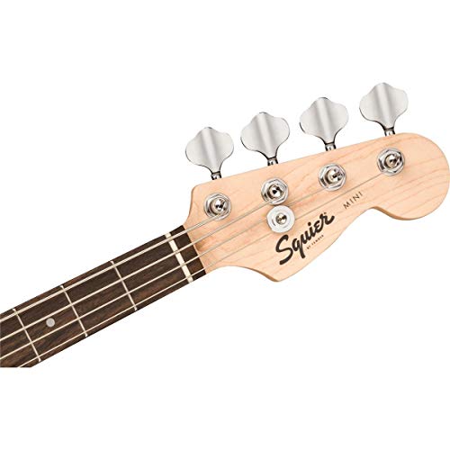 Squier by Fender Mini Precision Short Scale Bass Guitar with 2-Year Warranty, Laurel Fingerboard, Sealed Die-Cast Tuning Machines, and Split Single-Coil Pickup, Maple Neck, Black