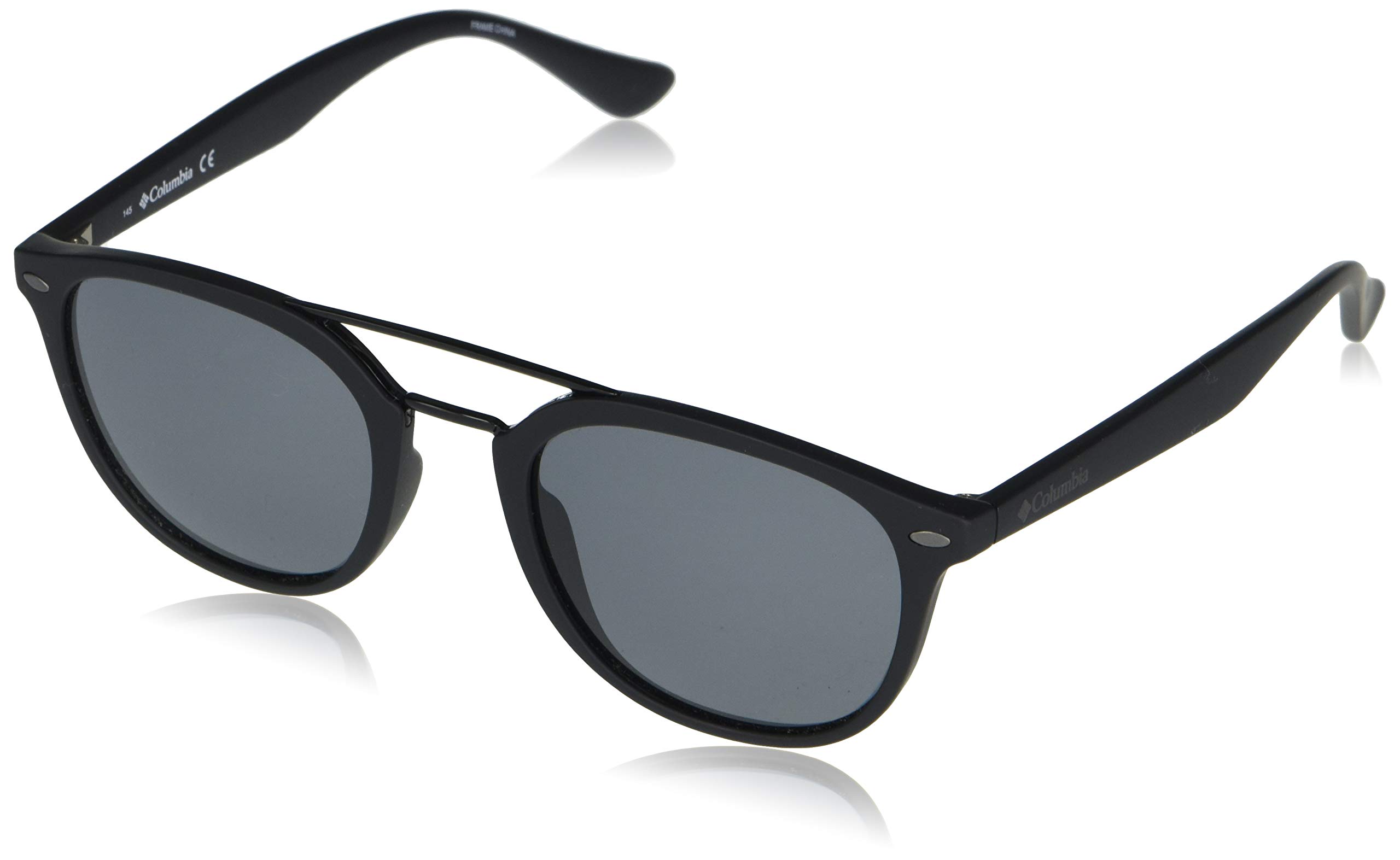 Columbia Firecamp Round Sunglasses, Matte Black/Smoke Polarized, 52 mm