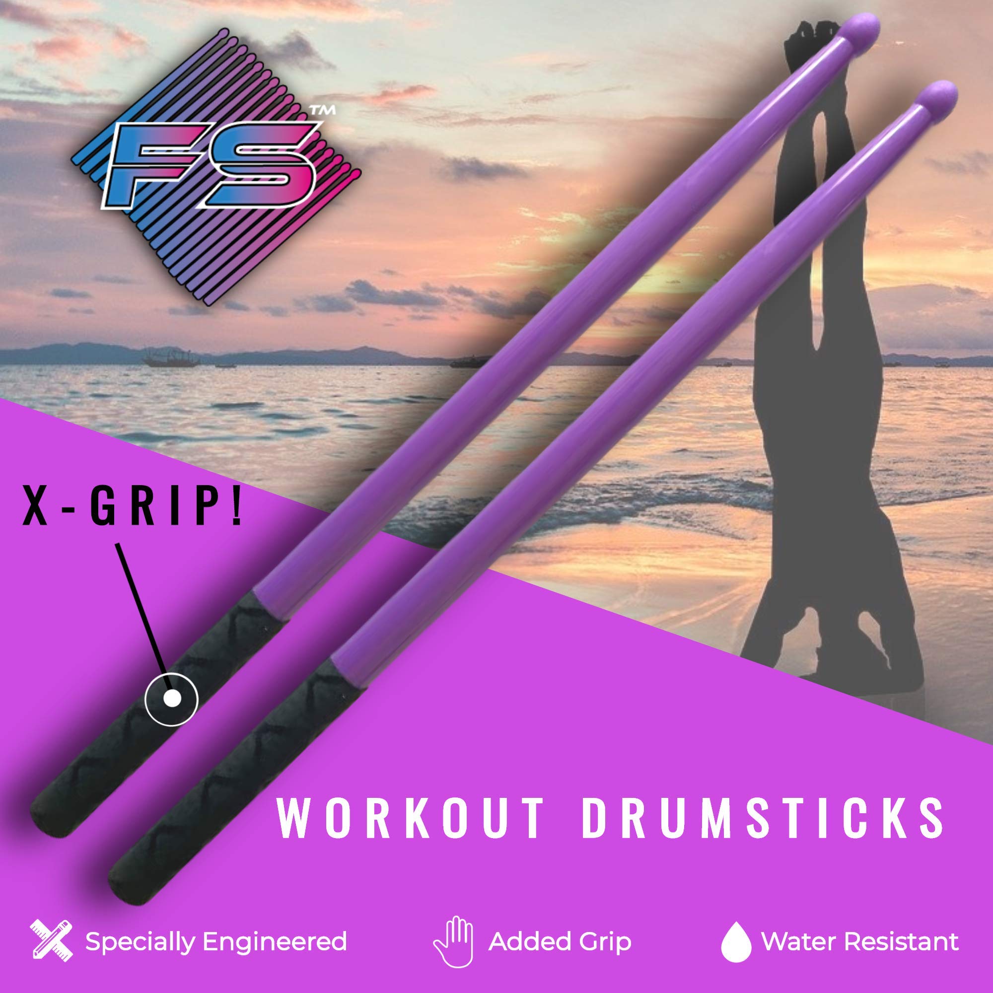 FITSTIX with POWER GRIPS Drumsticks for Fitness & Aerobic‍ Workout Classes, Drum Sticks, Strong and Light Weight design make a fun addition to any exercise routine or class. (PURPLE with POWER GRIPS)