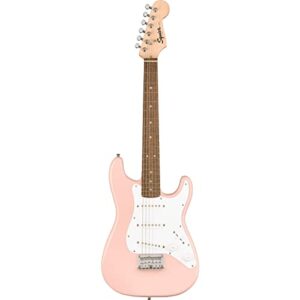 squier mini stratocaster electric guitar, shell pink, laurel fingerboard