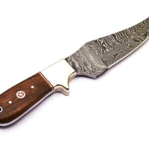 Rare Custom Damascus Full Tang Bushcraft Skinning Knife Hunting Knife | Best Quality Outdoor Knife Camping Knife | Cow Horn Handle with Free Genuine Leather Sheath (S-74)