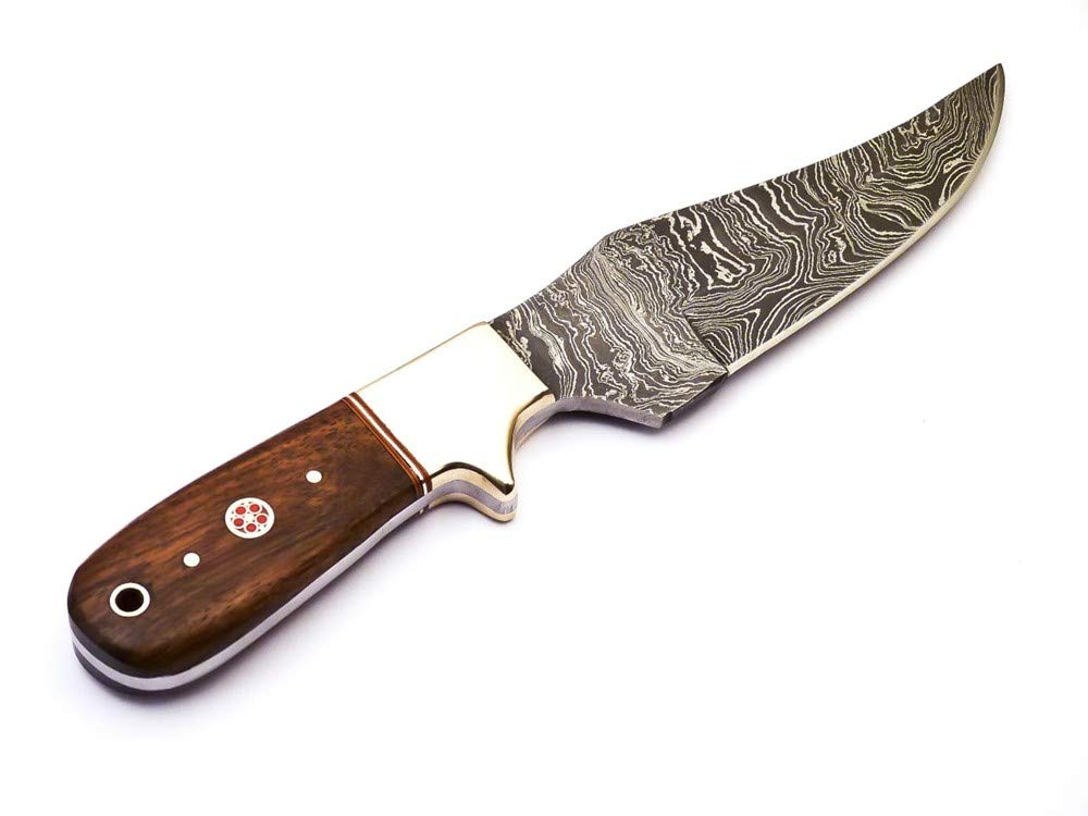 Rare Custom Damascus Full Tang Bushcraft Skinning Knife Hunting Knife | Best Quality Outdoor Knife Camping Knife | Cow Horn Handle with Free Genuine Leather Sheath (S-74)