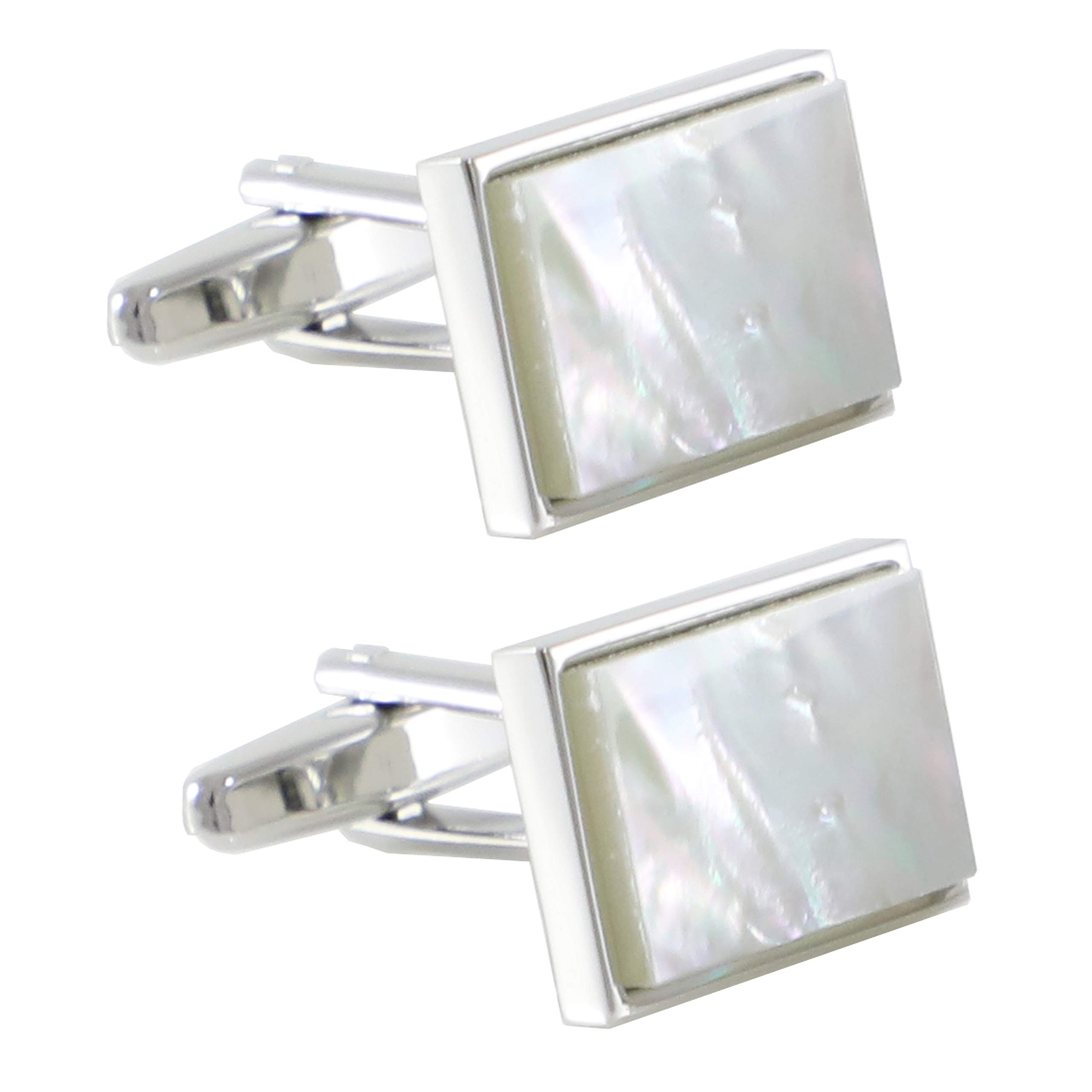 MENDEPOT Mother Of Pearl Cufflinks With Box Men Classic White Stone Cuff Links Wedding Groom Gift (Rectangle)