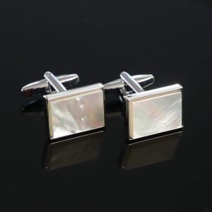 MENDEPOT Mother Of Pearl Cufflinks With Box Men Classic White Stone Cuff Links Wedding Groom Gift (Rectangle)