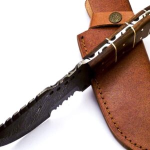 Rare Custom Blood Grooved Damascus Tracker Survival Knife Skinning Knife Hunting Knife Outdoor Knife Camping Knife | Full Tang Handle with Free Genuine Leather Sheath (TR-80)