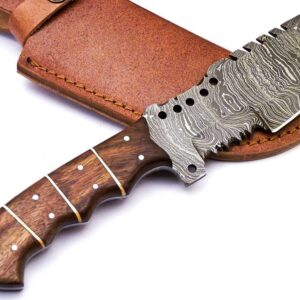 Rare Custom Blood Grooved Damascus Tracker Survival Knife Skinning Knife Hunting Knife Outdoor Knife Camping Knife | Full Tang Handle with Free Genuine Leather Sheath (TR-80)