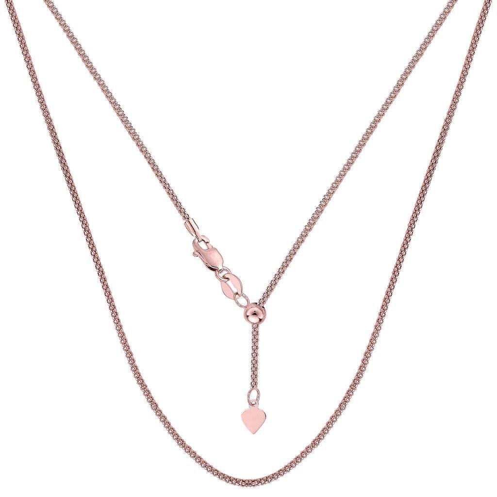 14k SOLID Yellow or White Rose/Pink Gold 1.3MM Adjustable Diamond-Cut Popcorn Chain Necklace For Pendants And Charms (Adjustable Upto 22") Jewelry For Women