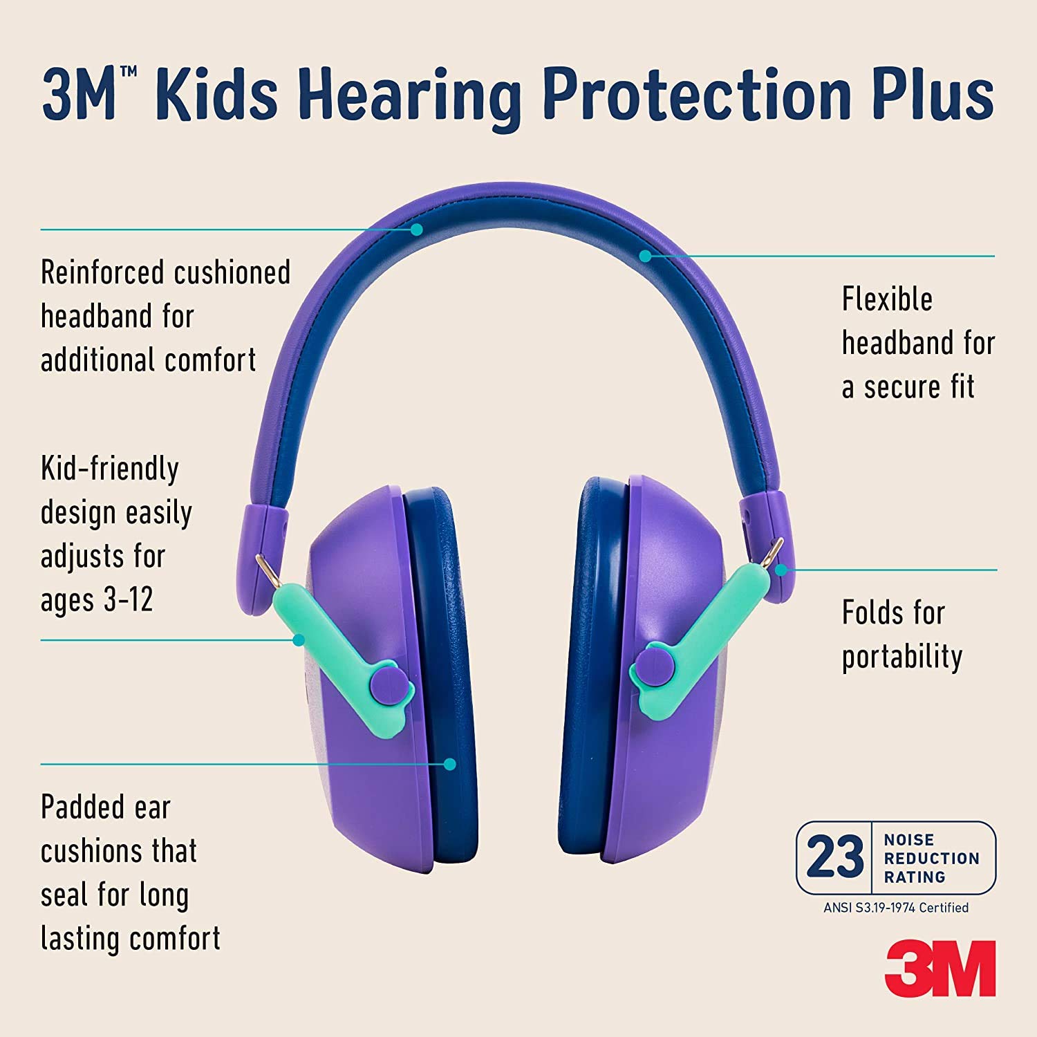 Peltor Sport Tactical 100 Hearing Protection & 3M Kids Hearing Protection Plus, Purple