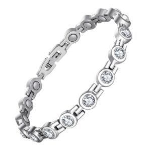 feraco magnetic bracelet for women titanium steel magnetic bracelets with gorgeous sparkling cubic zirconia costume jewelry christmas gifts (silver)