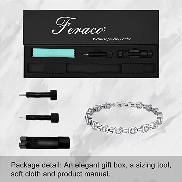 Feraco Magnetic Bracelet for Women Titanium Steel Magnetic Bracelets with Gorgeous Sparkling Cubic Zirconia Costume Jewelry Christmas Gifts (Silver)