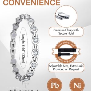 Feraco Magnetic Bracelet for Women Titanium Steel Magnetic Bracelets with Gorgeous Sparkling Cubic Zirconia Costume Jewelry Christmas Gifts (Silver)