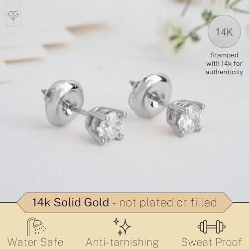 MAX + STONE IGI Certified 1/2 Carat Lab Grown Diamond Stud Earrings in 14k Real White Gold with 4-Prong Setting