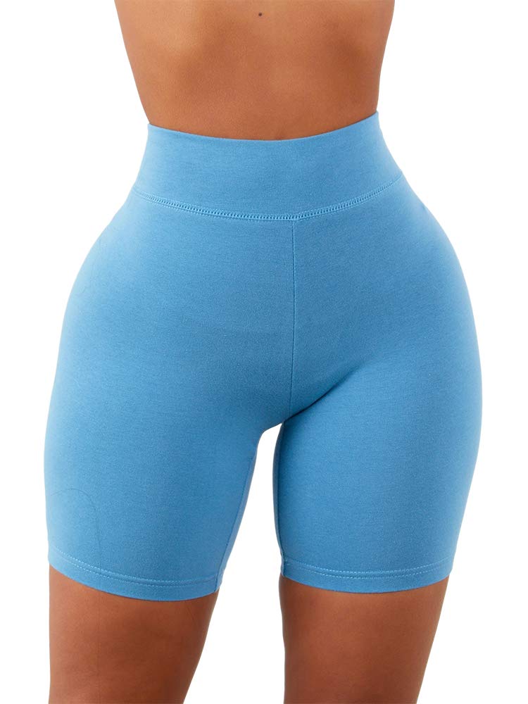 Aurgelmir Womens Biker Shorts High Waisted Booty Gym Yoga Scrunch Butt Lifting Stretchy Basic Workout Shorts Sky Blue