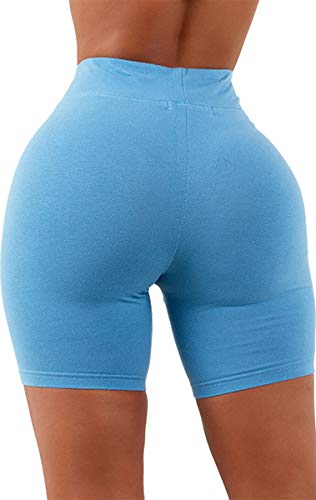 Aurgelmir Womens Biker Shorts High Waisted Booty Gym Yoga Scrunch Butt Lifting Stretchy Basic Workout Shorts Sky Blue