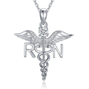 winnicaca nurse practitioner gifts angle wings caduceus necklace 925 sterling silver rn necklace gifts for nurses nursing theme jewelry gifts for nurse doctor medical student rn nurse gifts for women