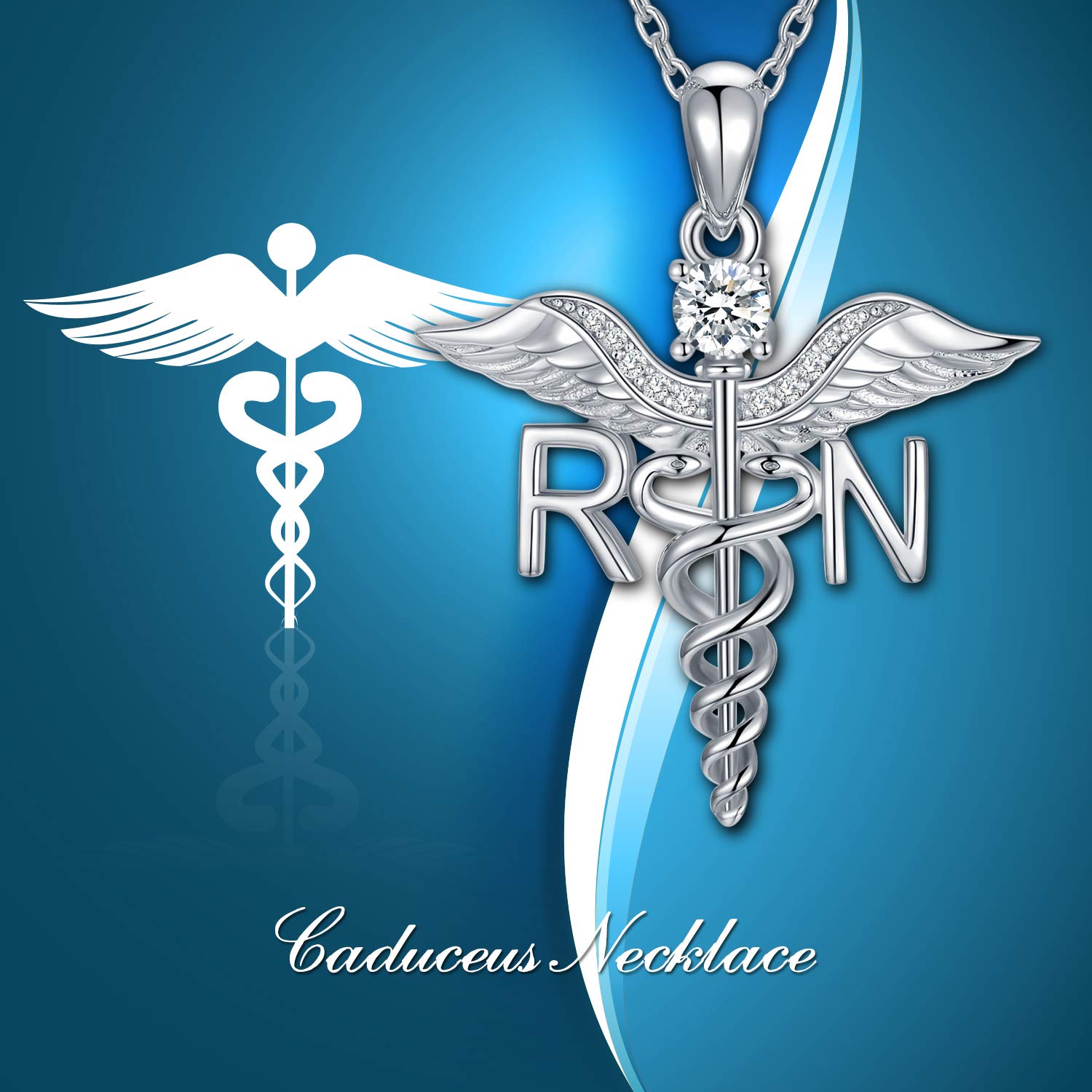 WINNICACA Nurse Practitioner Gifts Angle Wings Caduceus Necklace 925 Sterling Silver RN Necklace Gifts for Nurses Nursing Theme Jewelry Gifts for Nurse Doctor Medical Student RN Nurse Gifts for Women