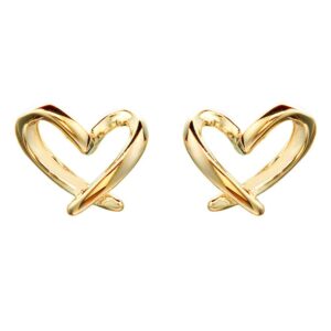 Minimalist Gold Heart Sterling Silver Earrings for Women Girls Charm Hollow Love Hearted Stud Tiny Small Cartilage Tragus Post Pin Hypoallergenic Pierced Ear Christmas Birthday Halloween Thanksgiving Jewelry Gifts