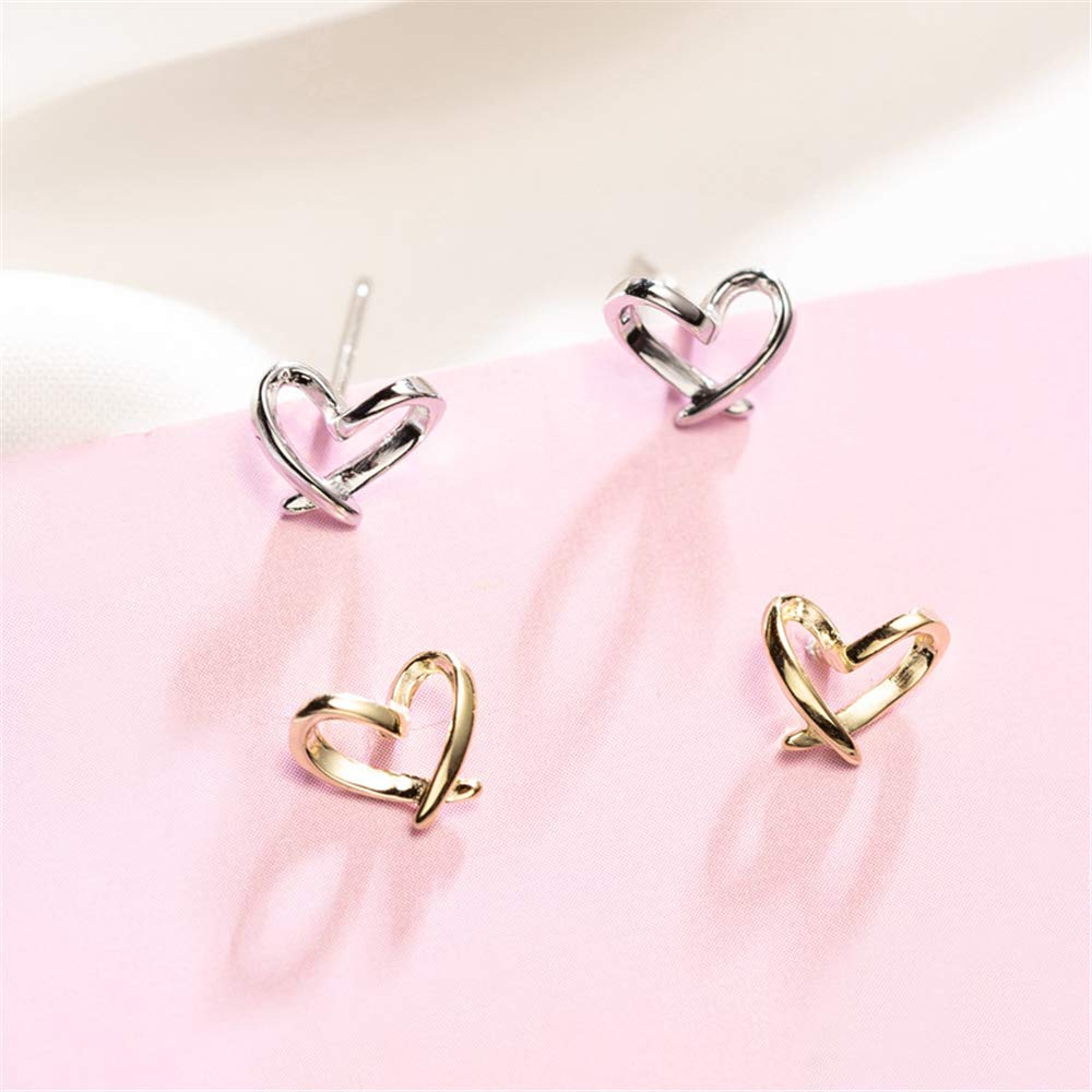 Minimalist Gold Heart Sterling Silver Earrings for Women Girls Charm Hollow Love Hearted Stud Tiny Small Cartilage Tragus Post Pin Hypoallergenic Pierced Ear Christmas Birthday Halloween Thanksgiving Jewelry Gifts