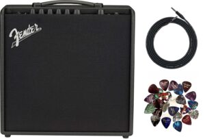 fender mustang lt50 guitar combo amplifier bundle with instrument cable and picks