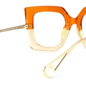 VOOGLAM Oversized Thick Square Blue Light Blocking Glasses for Women Orange Fashion Eyewear with Pearl Inlay Arm Anti Eyestrain UV Valarie