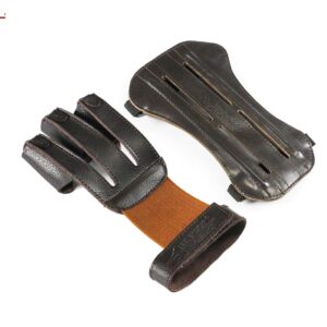 linkboy archery gloves hunting shooting three finger ，arm guard 100% pure ox leather protection archery protective gloves brown - 1set