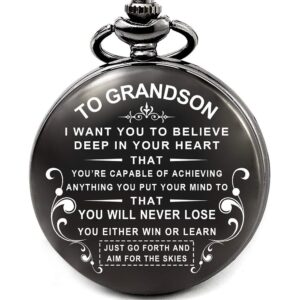 levonta Grandson Graduation Gifts Engraved Pocket Watch, Grandson Gifts from Grandma and Grandpa for Birthday Christmas (to My Grandson)