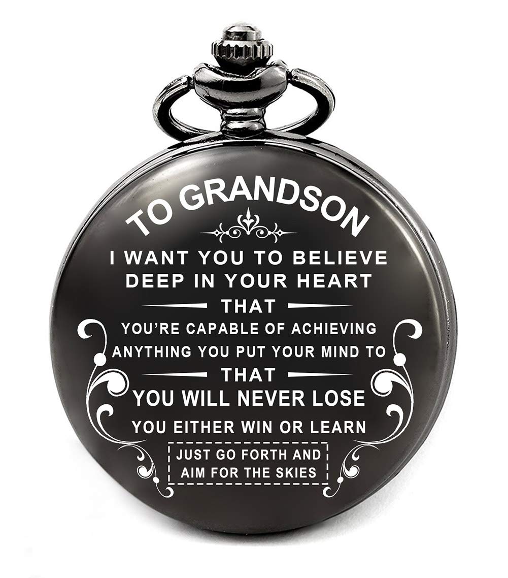 levonta Grandson Graduation Gifts Engraved Pocket Watch, Grandson Gifts from Grandma and Grandpa for Birthday Christmas (to My Grandson)