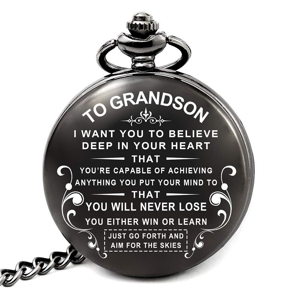 levonta Grandson Graduation Gifts Engraved Pocket Watch, Grandson Gifts from Grandma and Grandpa for Birthday Christmas (to My Grandson)