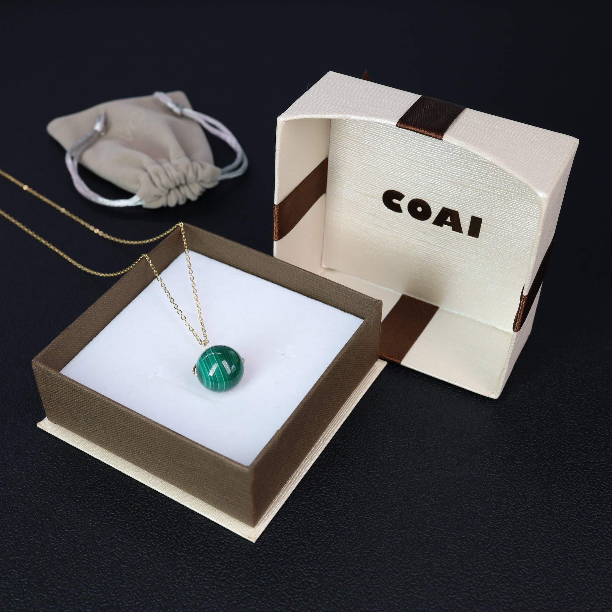 COAI 16mm Malachite Green Stone Pendant Necklace for Women