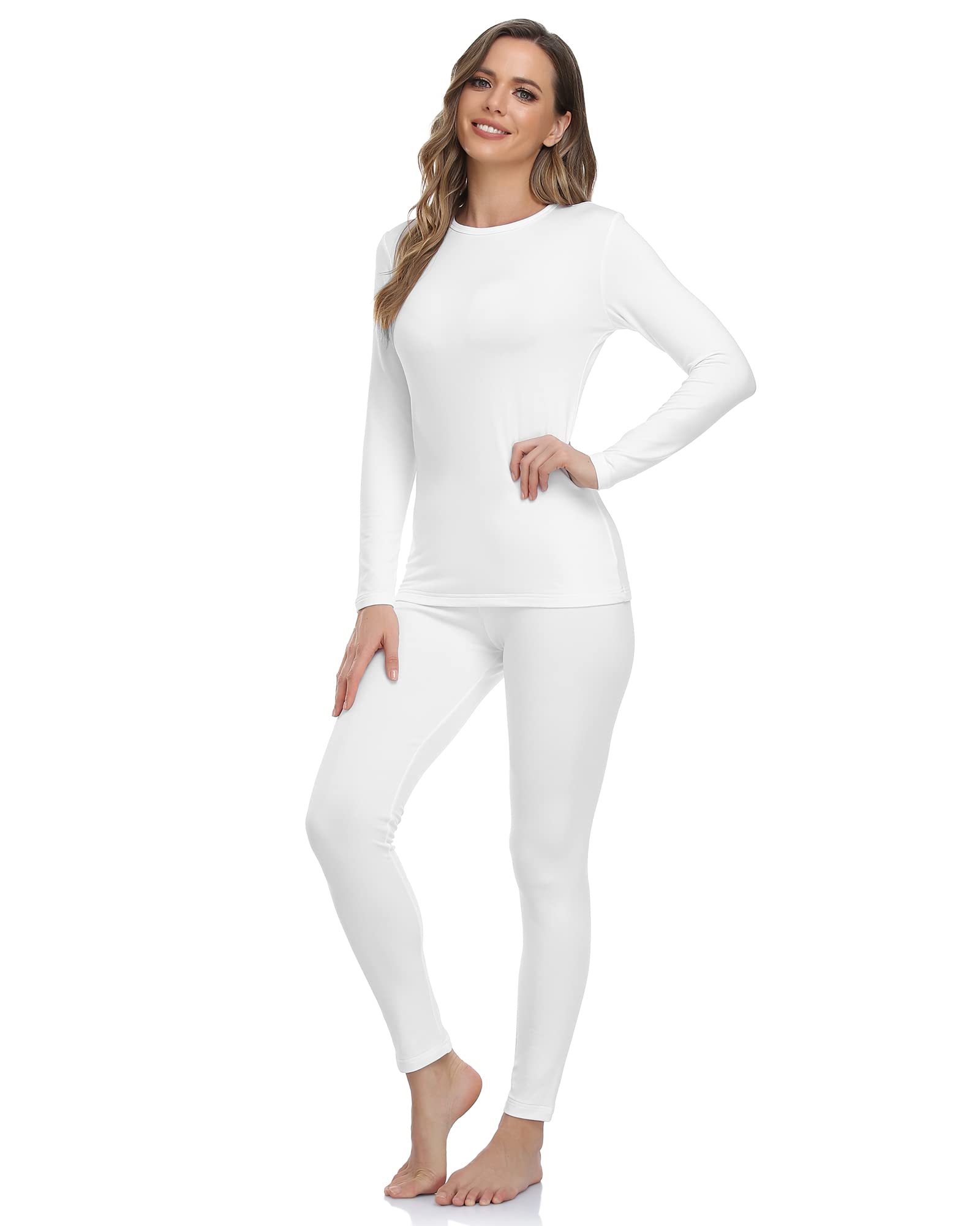 WEERTI Thermal Underwear for Women Long Johns with Fleece Lined, Base Layer Women Cold Weather Top Bottom White